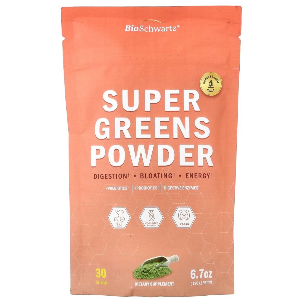 BioSchwartz Super Greens Powder with Prebiotics, Probiotics & Enzymes 190g