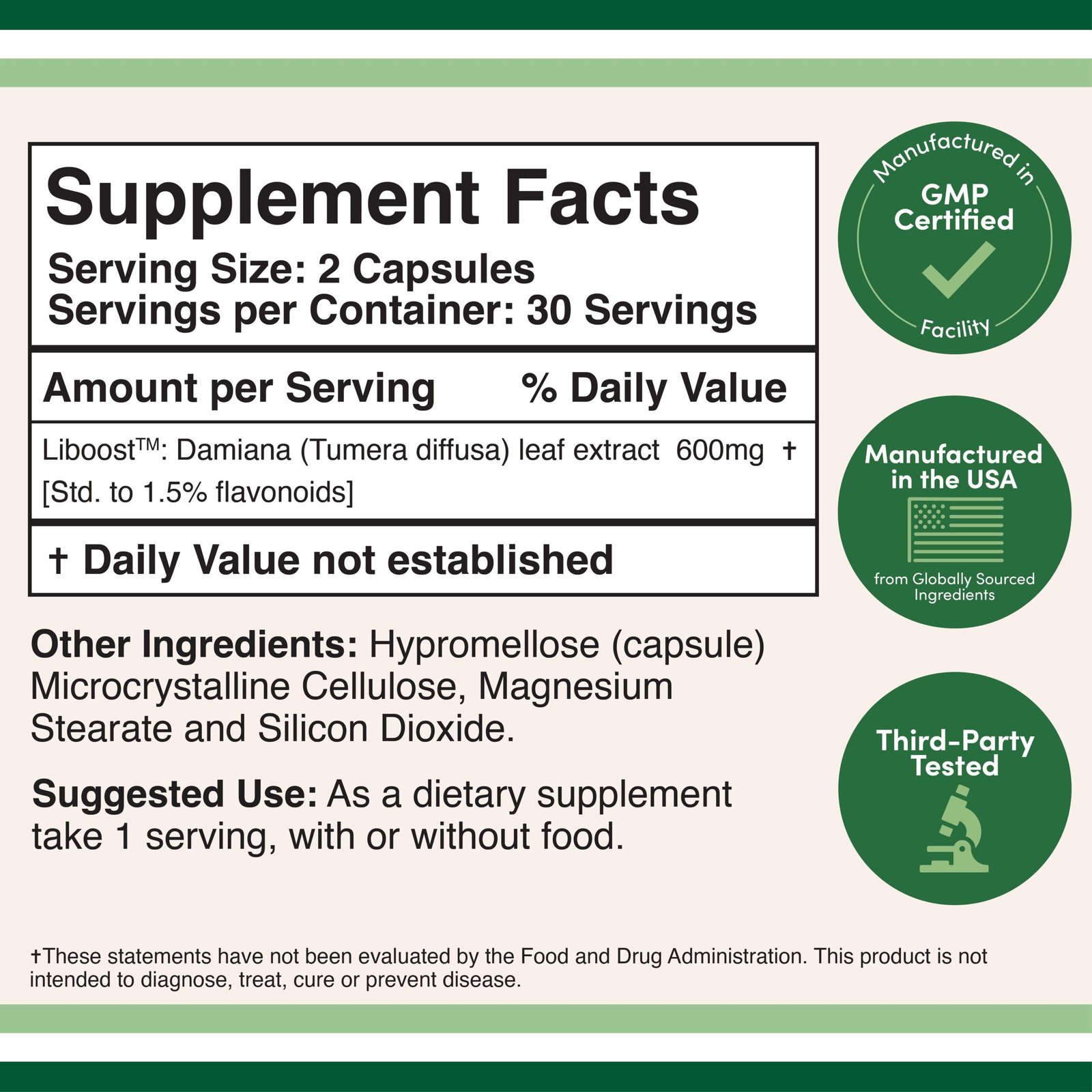 Double Wood Liboost for Women supplement facts label
