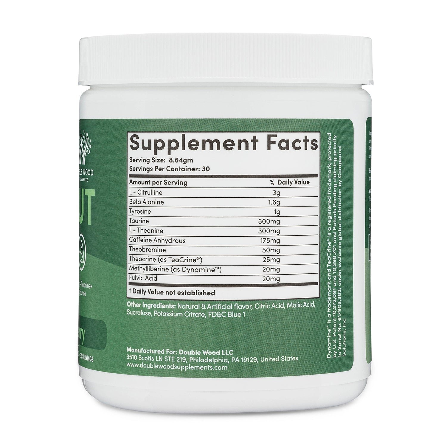 Double Wood Pre-Workout supplement facts label