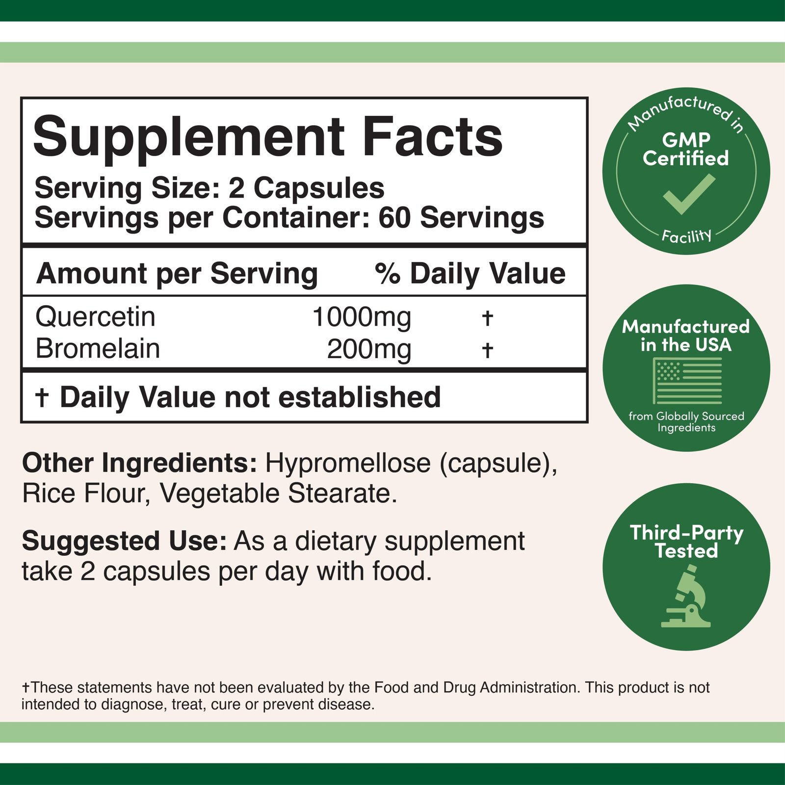 Double Wood Quercetin supplement facts label