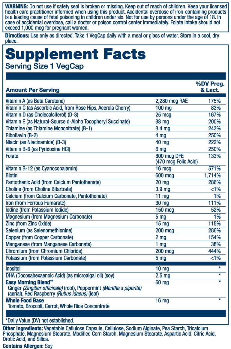Solaray Once Daily Prenatal Multivitamin supplement facts label