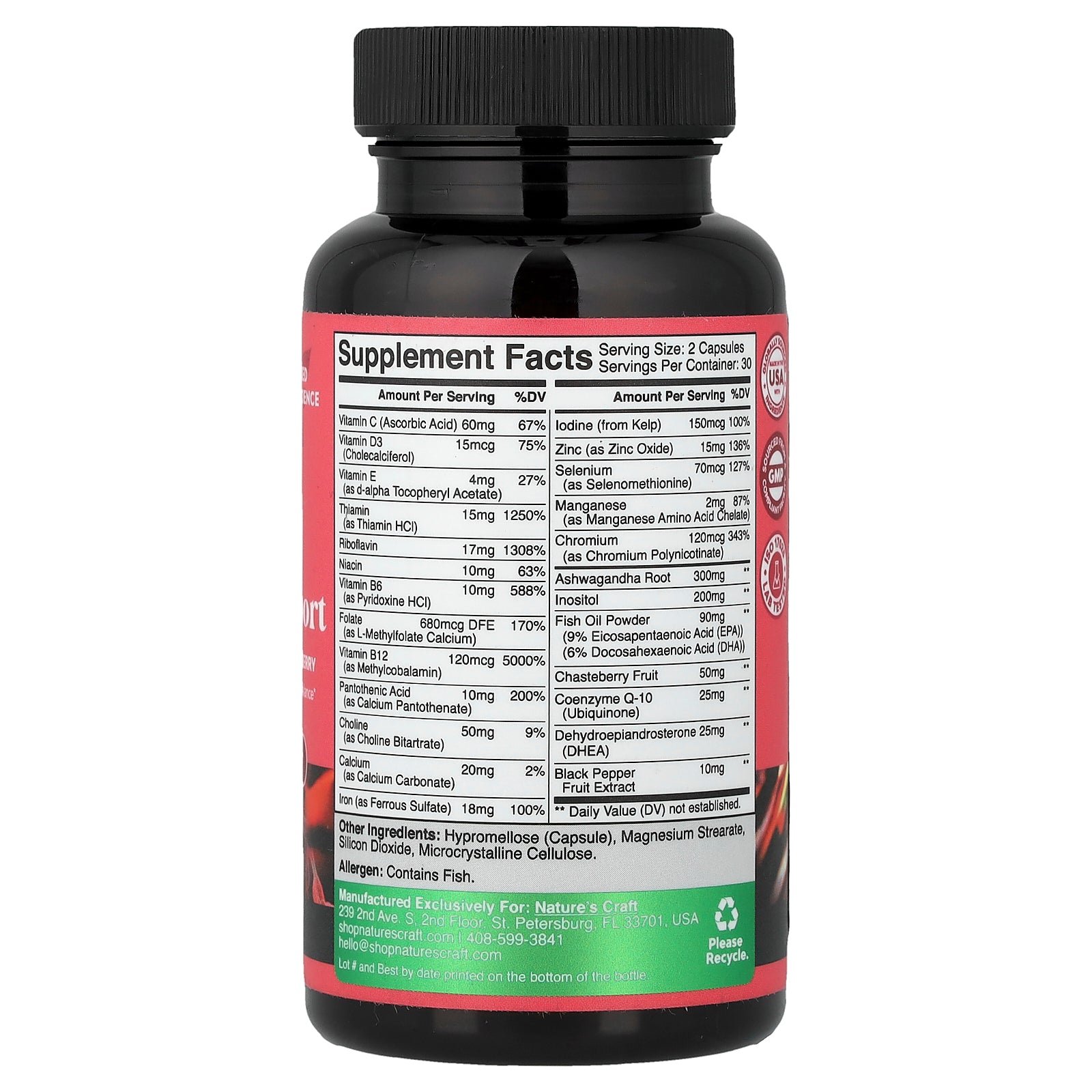 Nature’s Craft Female Fertility Support 60 Capsules supplement facts label