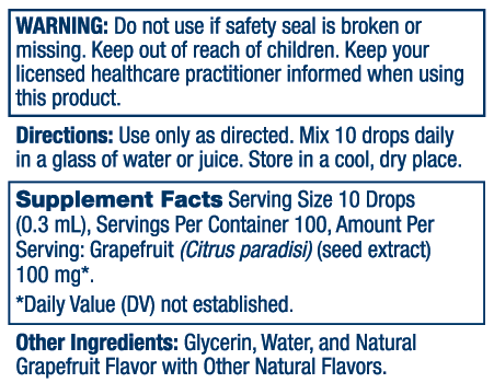 Solaray Grapefruit Seed Extract 100mg Drops supplement facts label