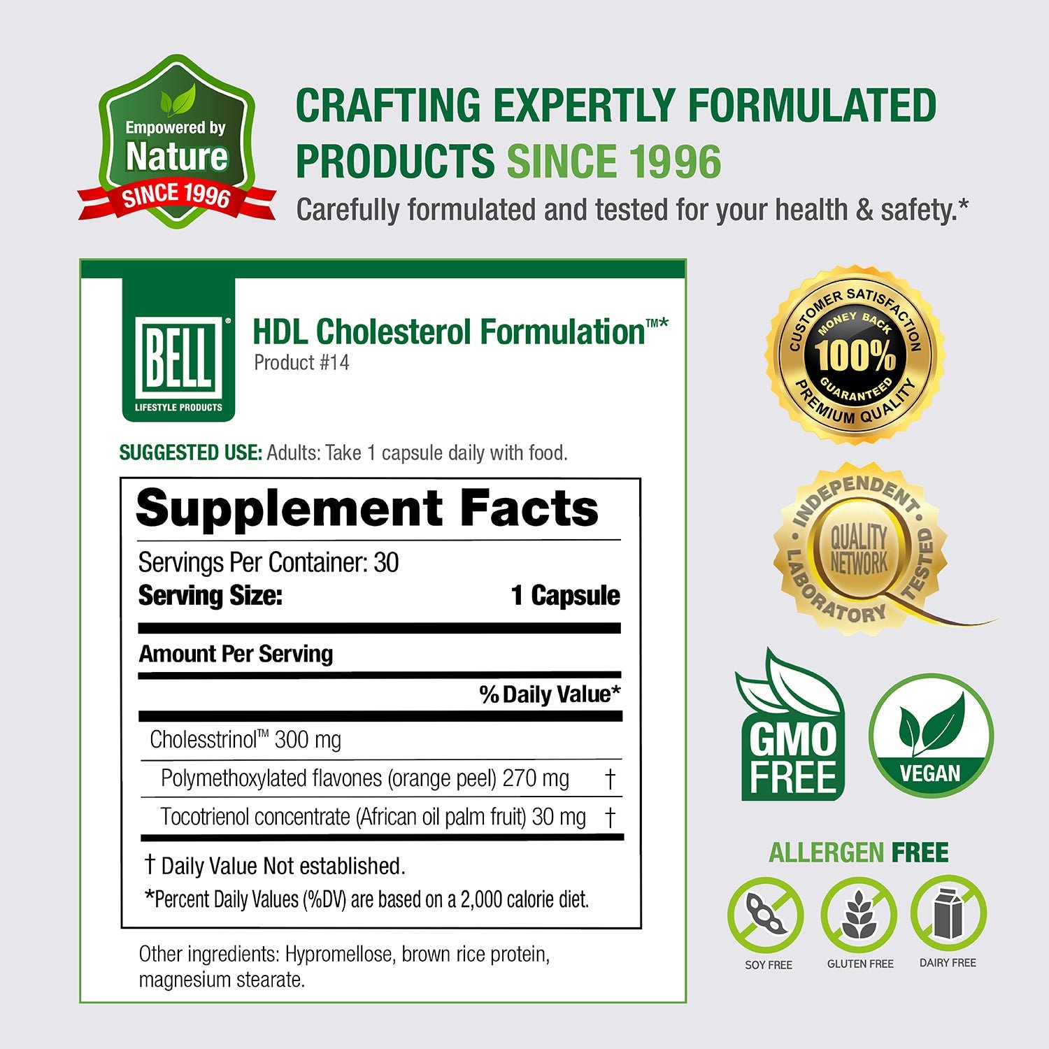 BELL HDL Cholesterol Formulation 30 Capsules supplement facts label