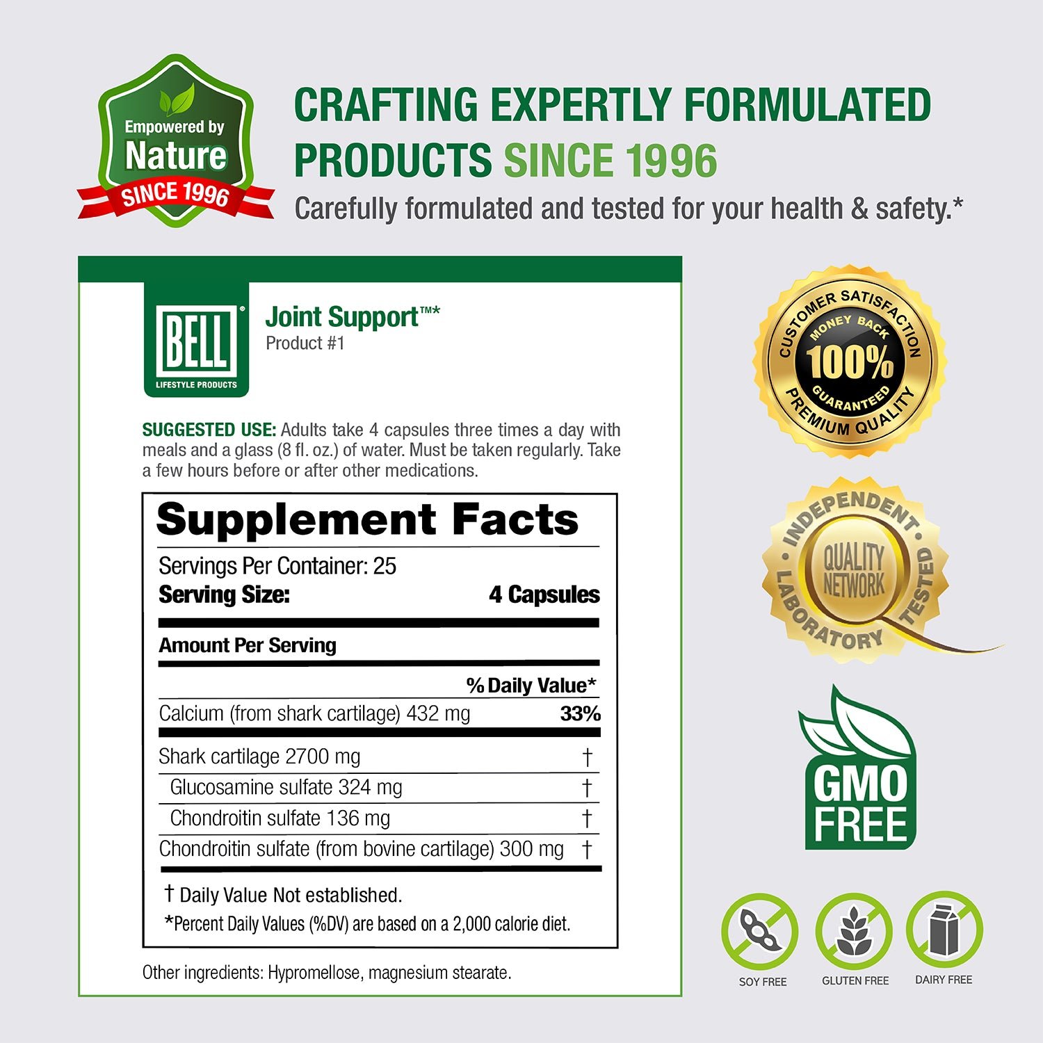 BELL Joint Support 100 Capsules supplement facts label