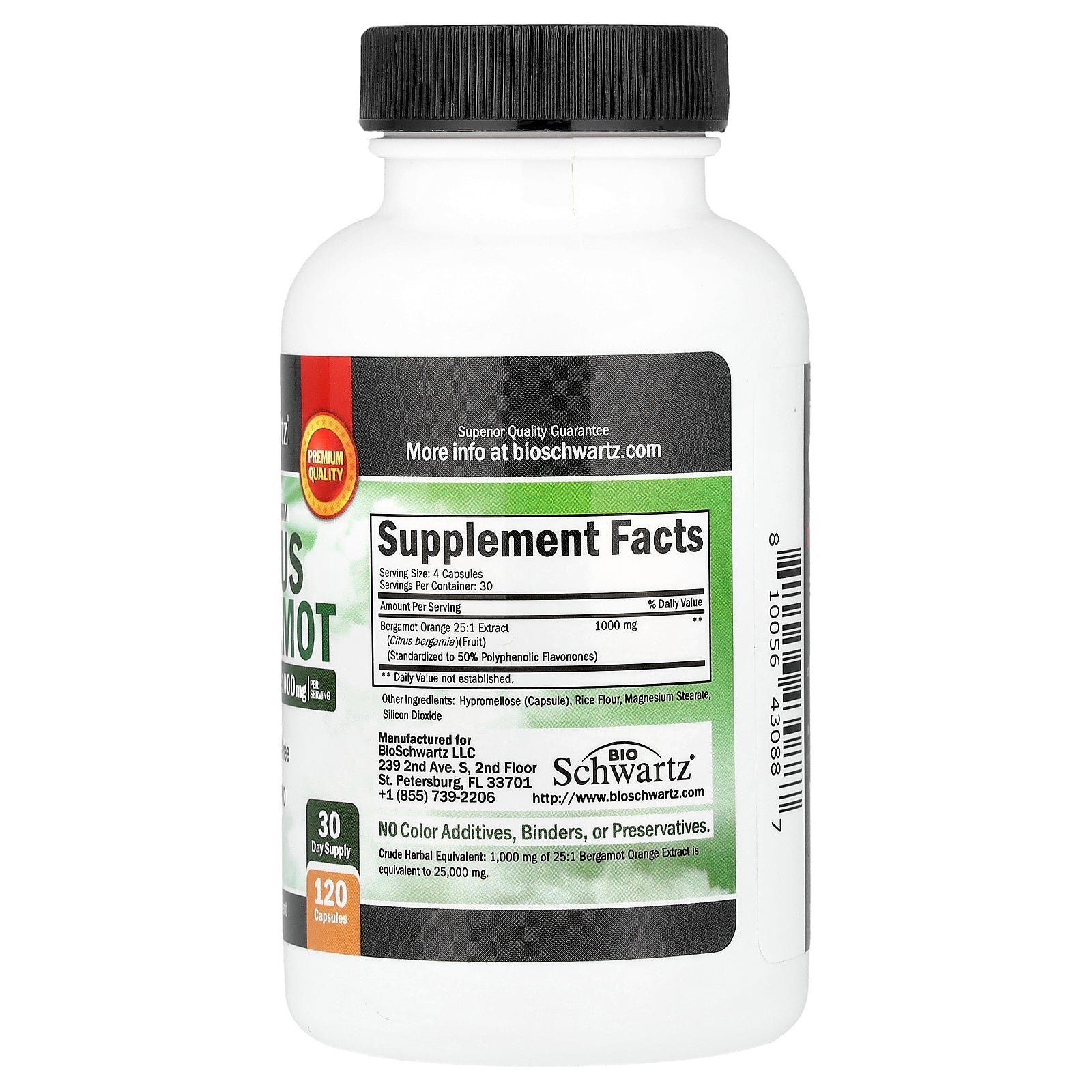 BioSchwartz Citrus Bergamot 120 Capsules supplement facts label