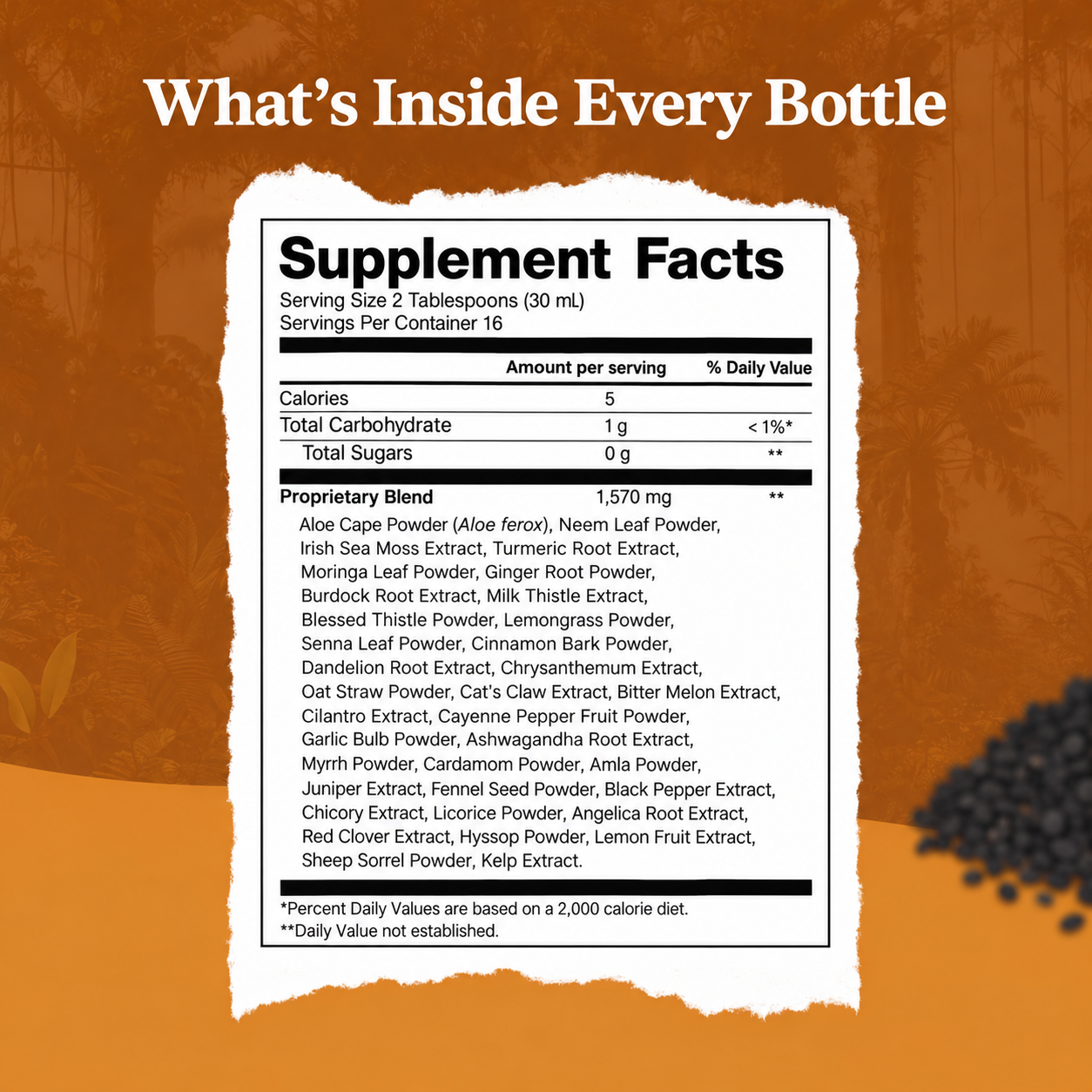 Serene Herbs Black Seed Bitters 473ml supplement facts label